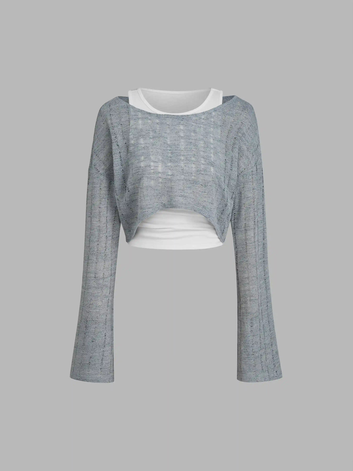 Round Neckline Ruched Tank Top & Crop Long Sleeve Top