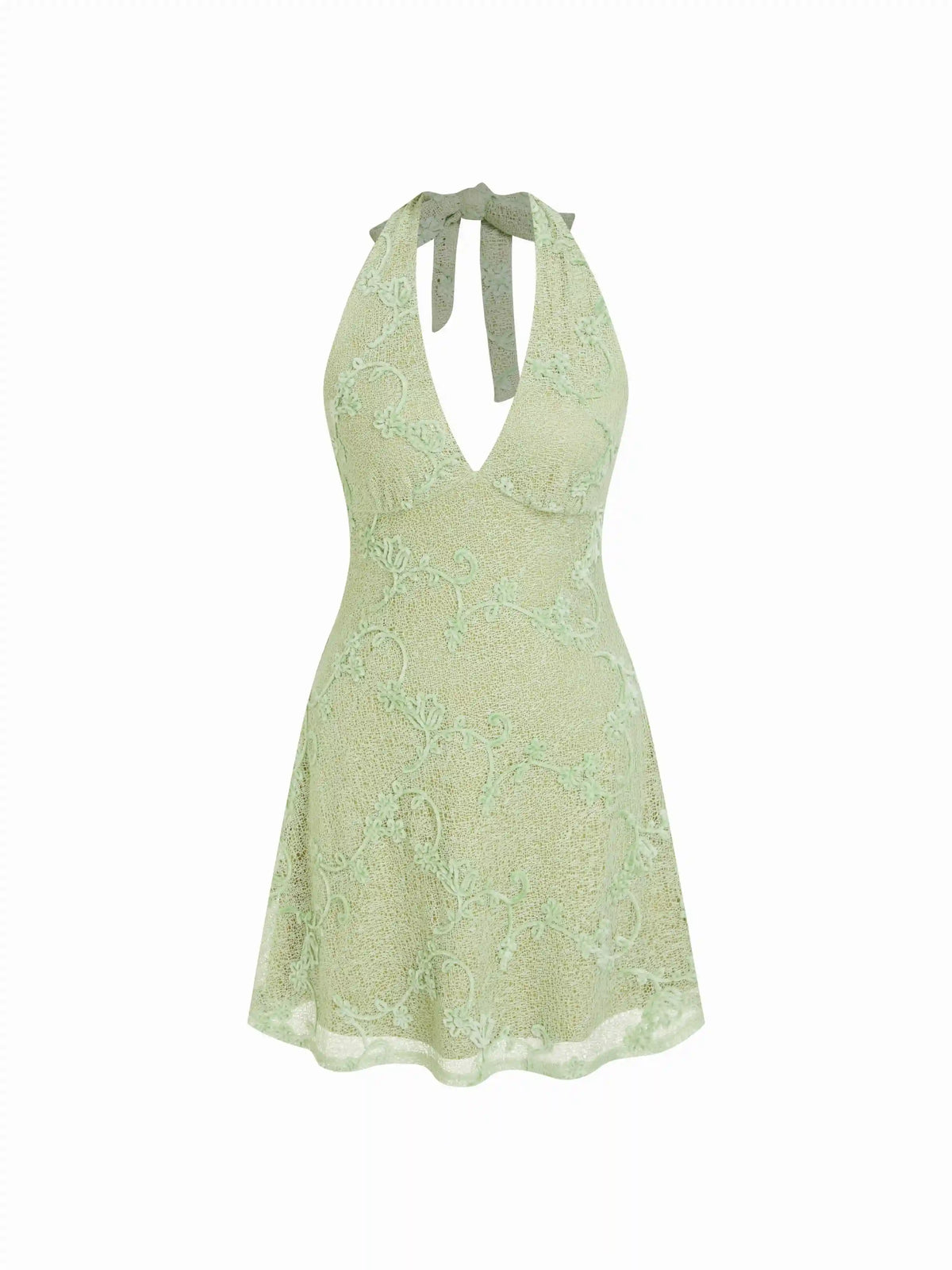Lace Halter Neckline A-line Mini Dress
