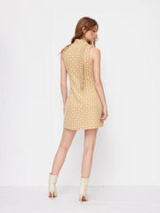 V-neck Geometric Twist Mini Dress With Scarf