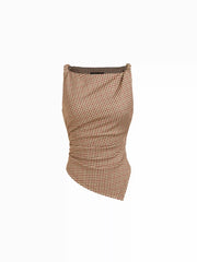 Houndstooth Boat Neck Ruched Cami Top
