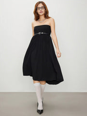 High Rise Ruffle Solid Pocket Maxi Skirt