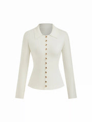 Knit Collar Metal Detail Cinched Waist Cardigan