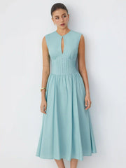 Cotton Sculptural Cut Out Pocket Ruched A-line Maxi Dress