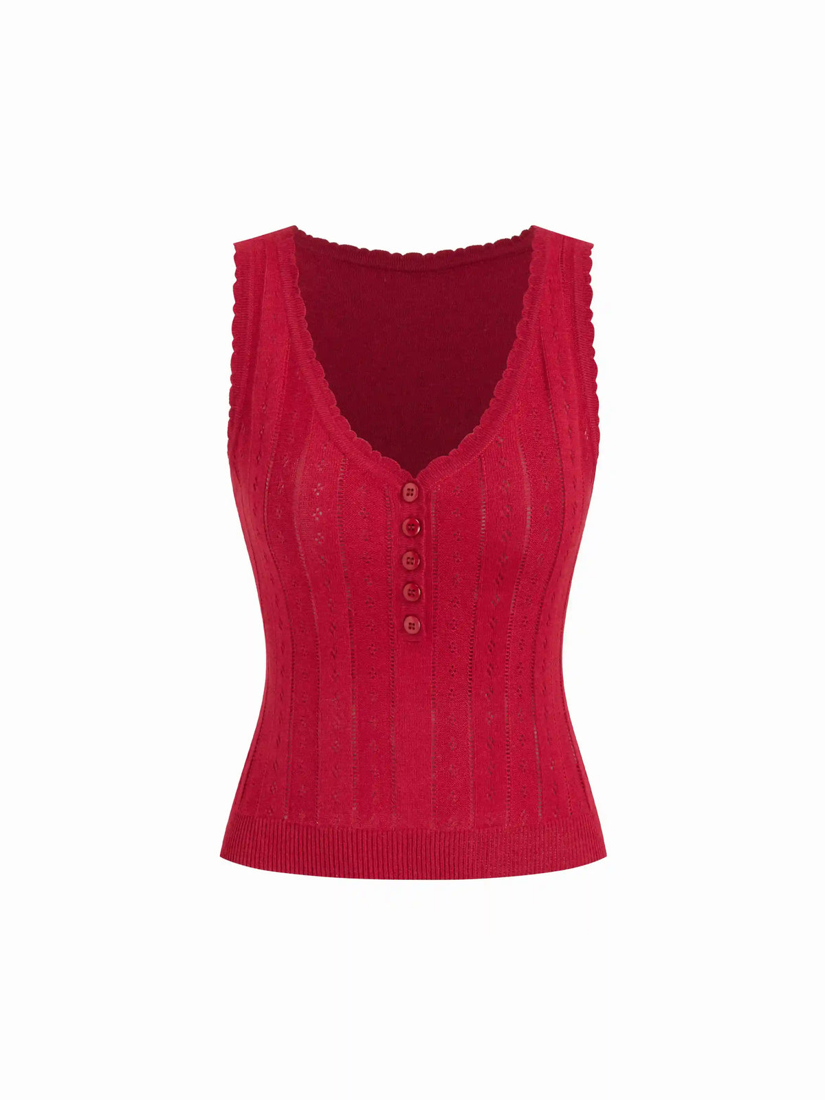 Jacquard V-Neck Button Front Slim Crop Top