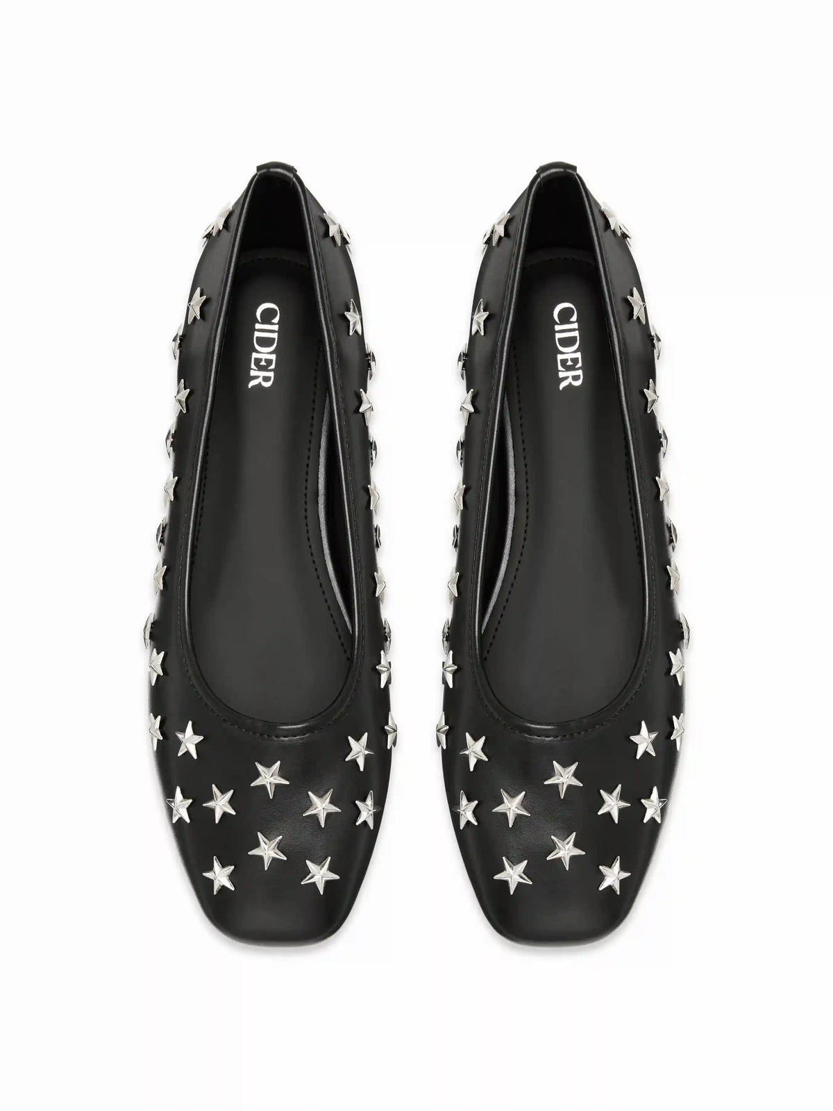 SQUARE TOE STAR STUDDED FLATS