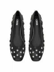 SQUARE TOE STAR STUDDED FLATS