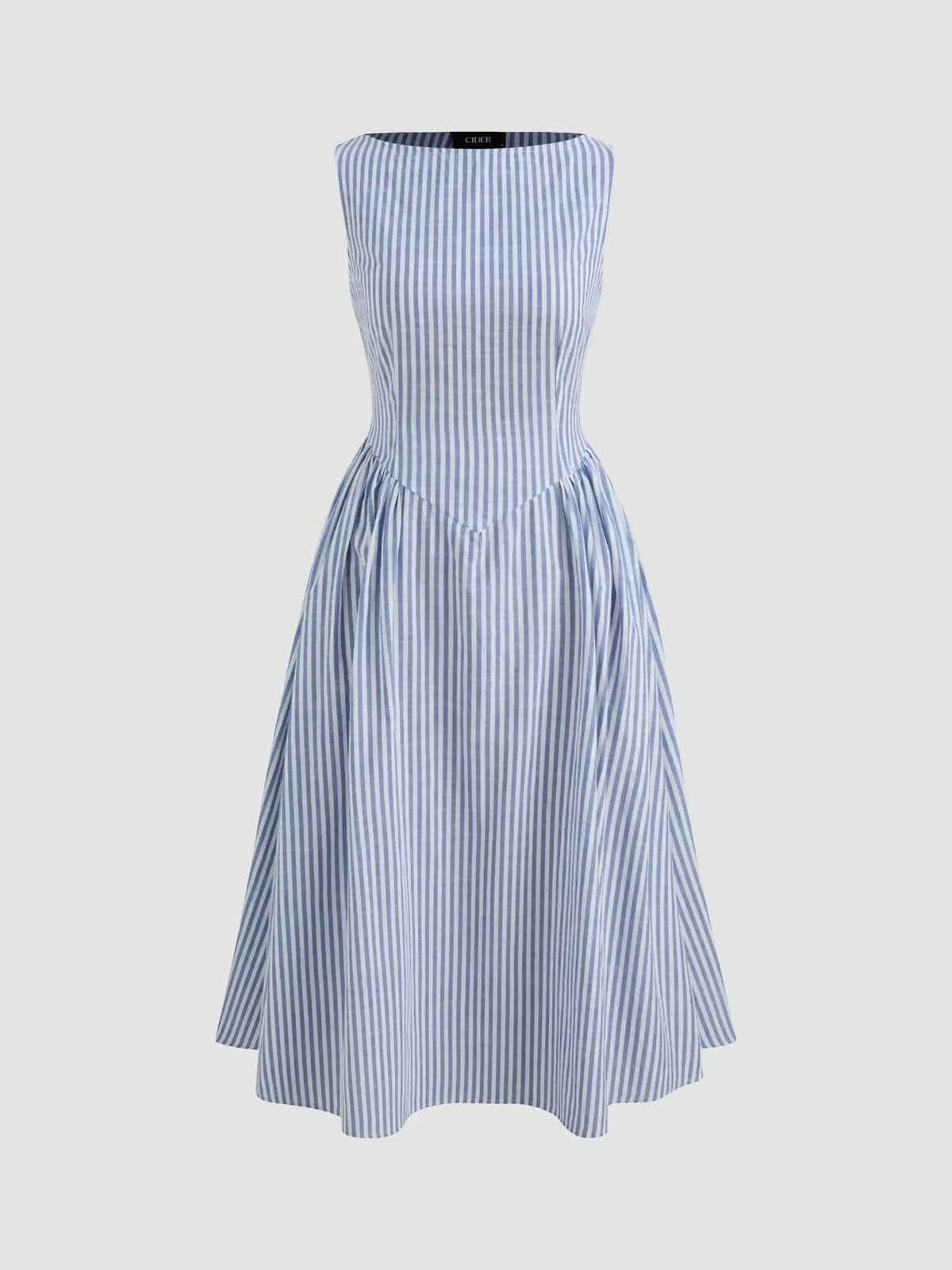 Cotton-blend Boat Neck Striped Ruffle Maxi Dress
