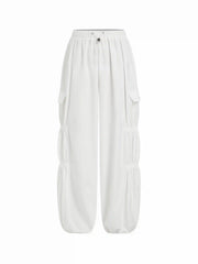 Mid Rise Ruched Drawstring Cargo Jogger Trousers