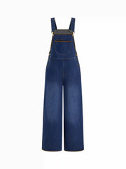 Denim Contrasting Binding Oversized Wide Leg Overall