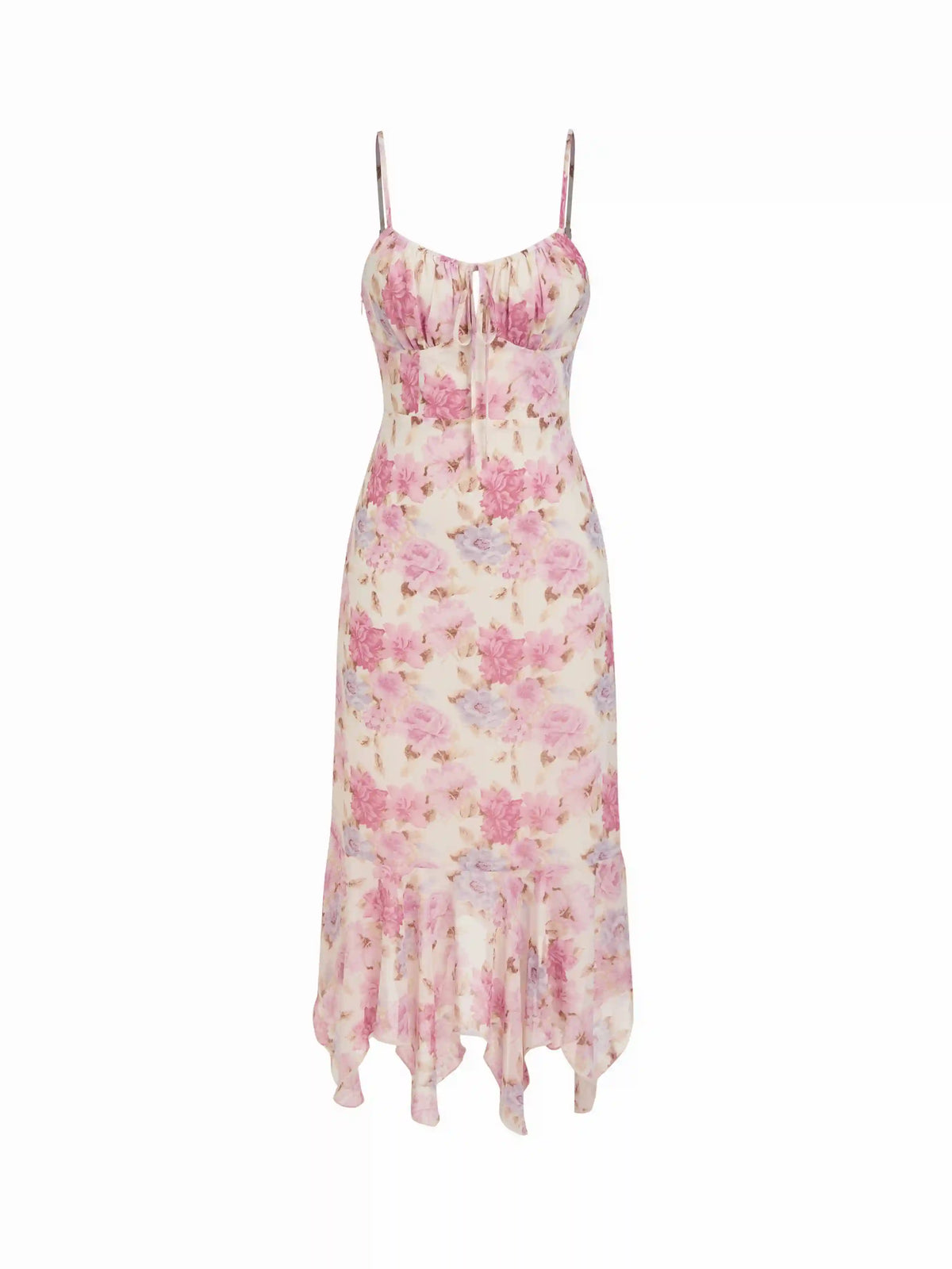 Floral Mid Rise Drawstring Cami Maxi Dress