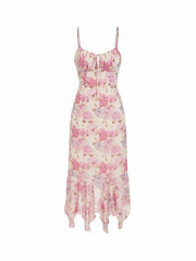 Floral Mid Rise Drawstring Cami Maxi Dress