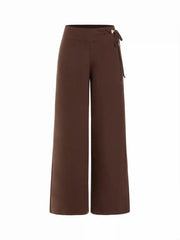 Linen-blend Mid Rise Wrap Wide Leg Trousers