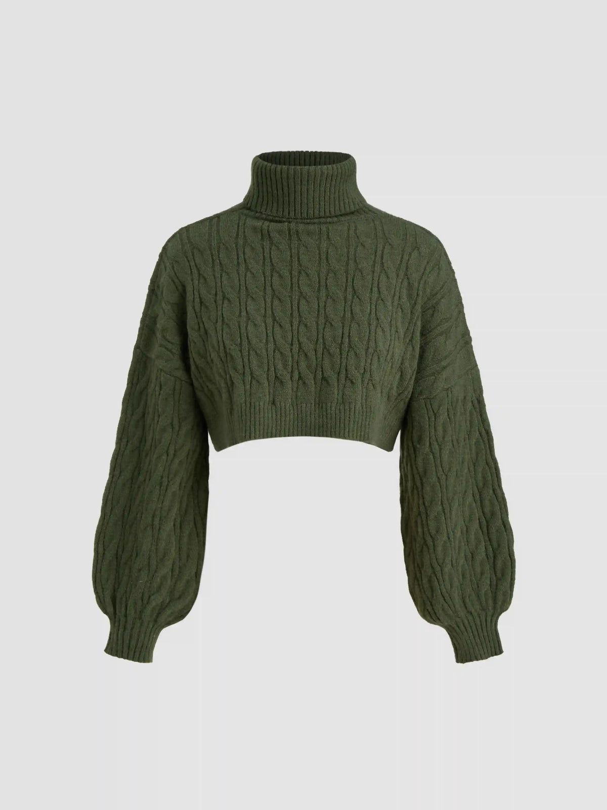 Cable Knit Turtleneck Solid Long Sleeve Crop Top