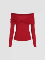Twist Off-shoulder Knitted Top