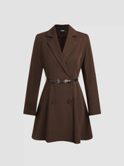 Notched Collar V-neck Mini Blazer Dress With Belt