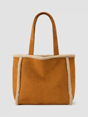 FUR-LOOK TRIM SUEDE TOTE BAG