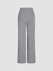 Fuzzy Mid Waist Straight Leg Metallic Knitted Trousers