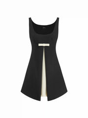 Scoop Neck Colorblock Bowknot A-line Mini Dress