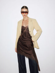 Collar Button Pocket Cinched Waist Blazer