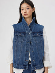 Denim Stand Collar Oversized Vest