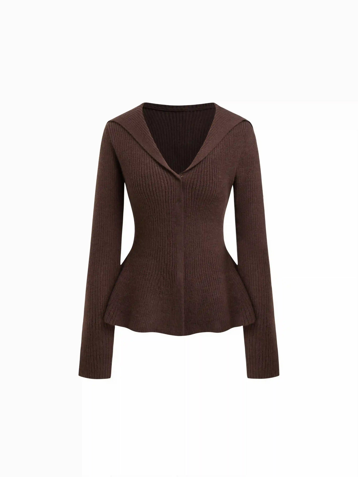 Knit Collar Long Sleeve Ruffle Hem Top