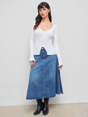 Knit U-neckline Lettuce Trim Split Top