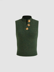 Wool-blend Knit High Neck Metal Button Tank Top