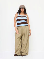 Knit Stripe Snail Embroidery Knotted Cami Top Curve & Plus