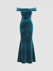 Velvet Off-shoulder Star Ruched Maxi Dress