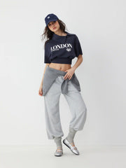 London Heart Graphic Collar Button Top