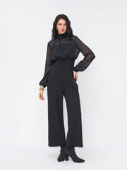 High Neck Ruched Knotted Wide Leg Jumpsuit