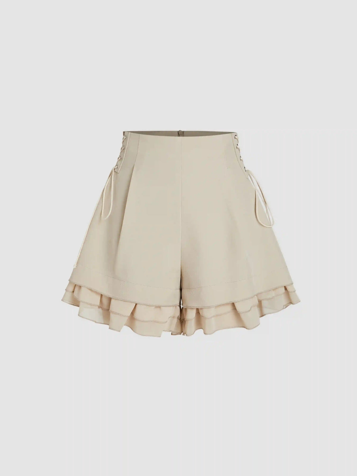 Ruffle Hem Lace Up Shorts