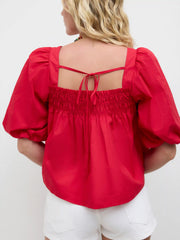 Cotton-blend Shirred Knotted Puff Sleeve Oversized Blouse