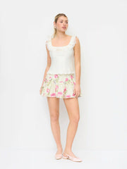 Textured Floral Ruffled Low Rise Flared Mini Skirt
