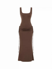 Ruched Square Neck Bodysuit & Mid Rise Mermaid Maxi Skirt Set
