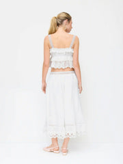 Cotton Low Rise Floral Embroidery Lace Panel Drawstring Wide Leg Cropped Oversized Trousers
