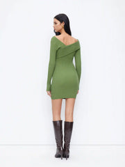 Knit Asymmetrical Neck Mini Dress