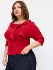 Tie Neck Mid-length Sleeve Top With Scarf Curve & Plus