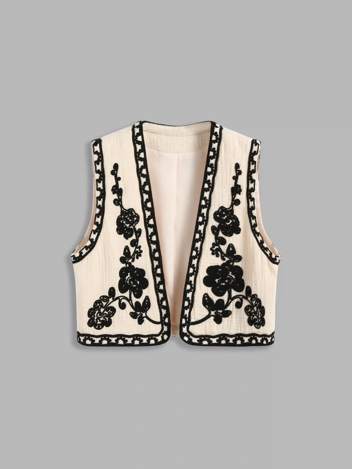 Cotton-blend Cropped V-Neck Floral Vest