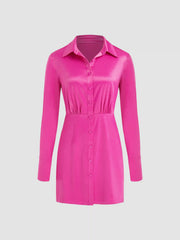 Satin Collar Button Long Sleeve Shirt Dress
