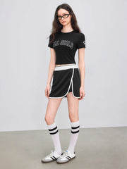 Mid Rise Solid Contrasting Binding Split Mini Skirt