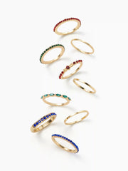 6PCS COLORFUL RHINESTONE  STACKABLE RINGS SET