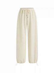Fleece Stand Collar Top & Midi Rise Drawstring Straight Leg Pants Set