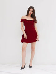 Velvet Off-shoulder Solid Zipper Mini Dress