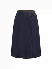 Stretch Denim Mid Rise A-line Belted Maxi Skirt Curve & Plus