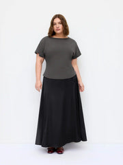 Satin Mid Rise A-line Midi Skirt Curve & Plus