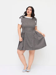 Jacquard Plaid Bowknot Ruffle Hem Mini Dress Curve & Plus