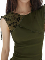 Boat Neck Floral Patched Tank Top