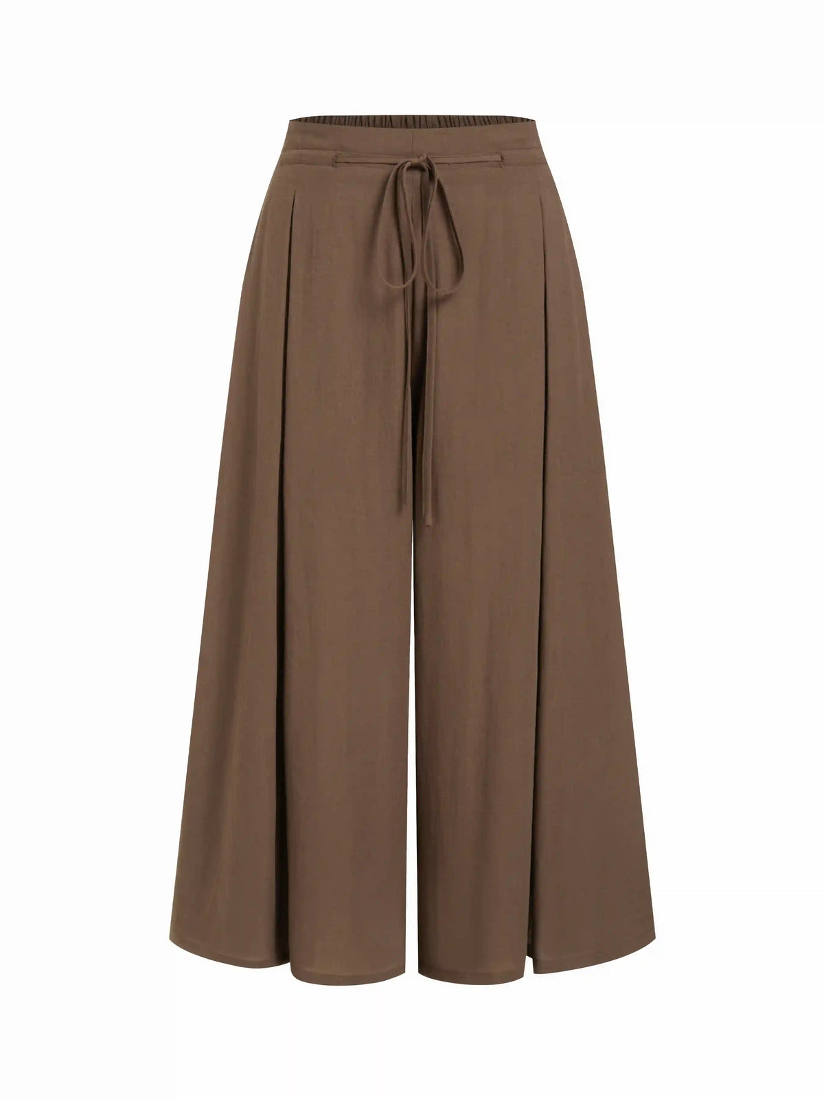 Linen-blend Low Rise Drawstring Wide Leg Cropped Trousers