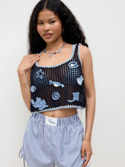 Knit Starfish Shell Jellyfish Contrasting Binding Crop Cami Crochet Top